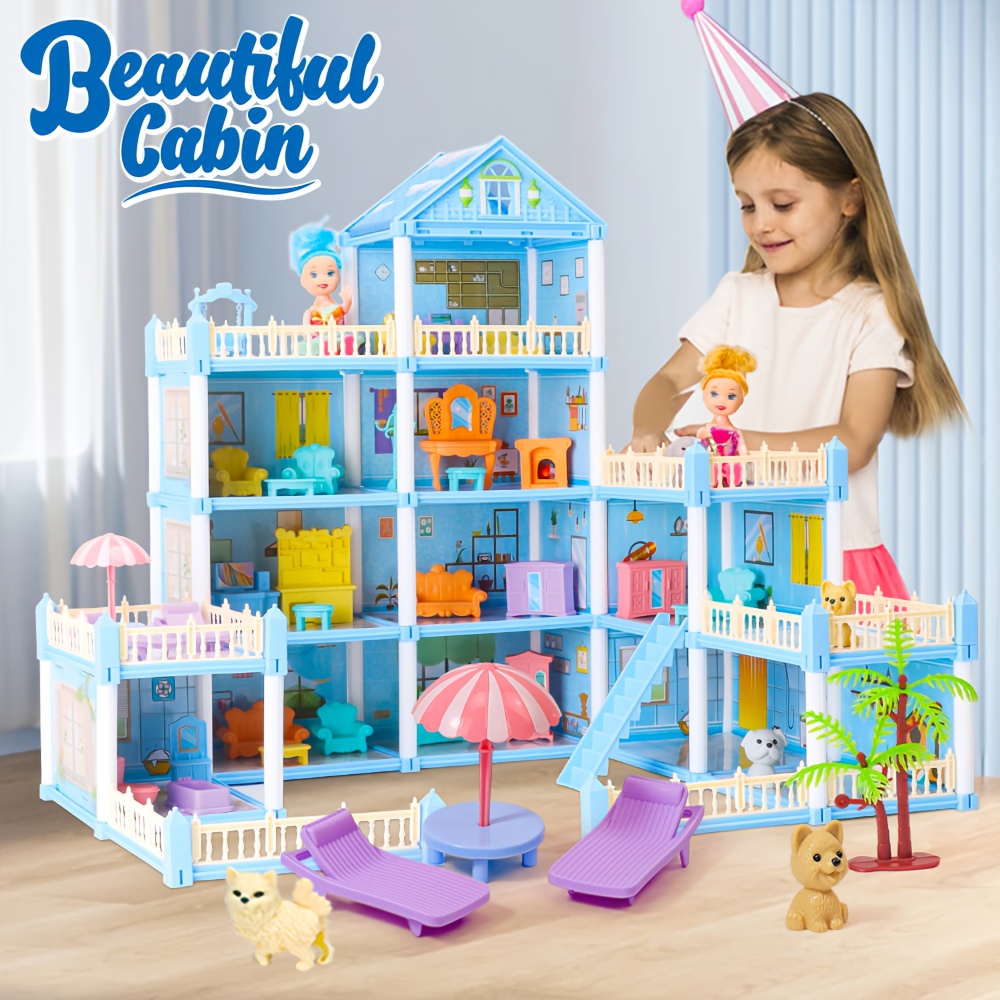 cute blue dollhouse set girls luxury castle toys dolls Temu Pakistan