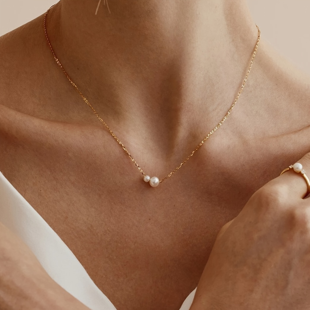 Image of 1 Minimalist Style Plastic Pearl Pendant Exquisite Clavicle Necklace Women' Matching Workplace Easy Necklace Gift