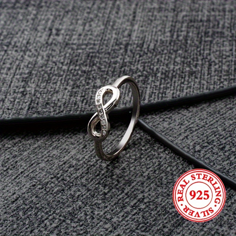 

925 Silver Inlaid Zirconia Infinity Symbol Thin Band Ring Simple Style Versatile Finger Accessory