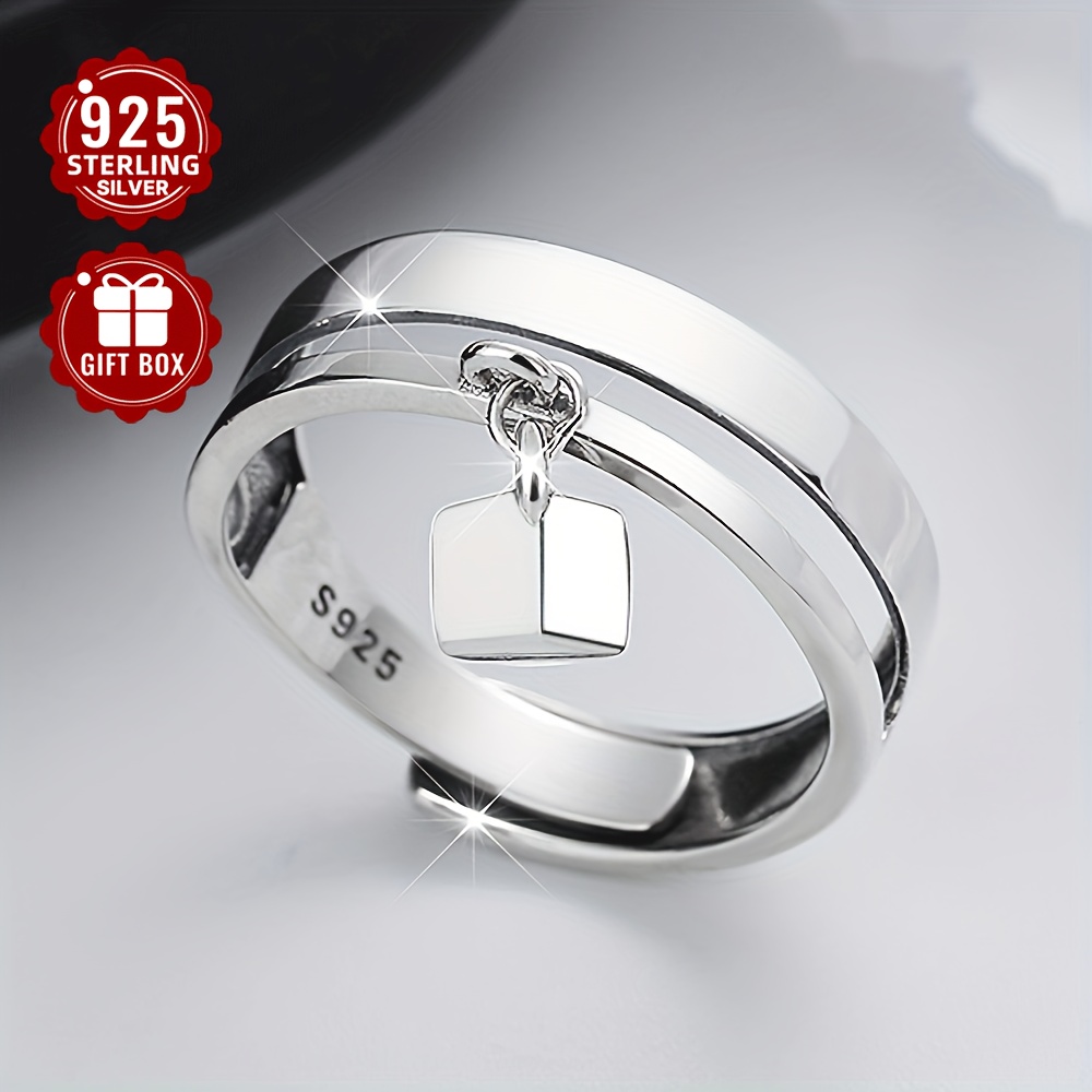 

1pc S925 Sterling Silver Simple Double-layer Creative Small Cube Fashion Trend Hip-hop Punk Style Men And Women Index Finger Ring Suitable For Party (about 3.)