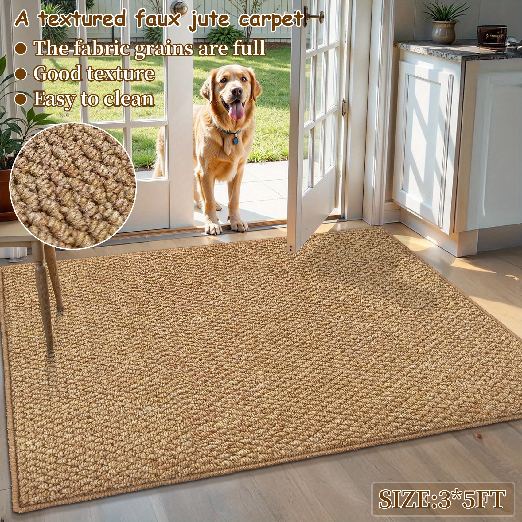1pc jute like fabric living room bedroom rug premium luxurious natural texture textured   decor rug rustic       essential indoor rug with high end texture foldable and easy to clean indoor area rug suitable for