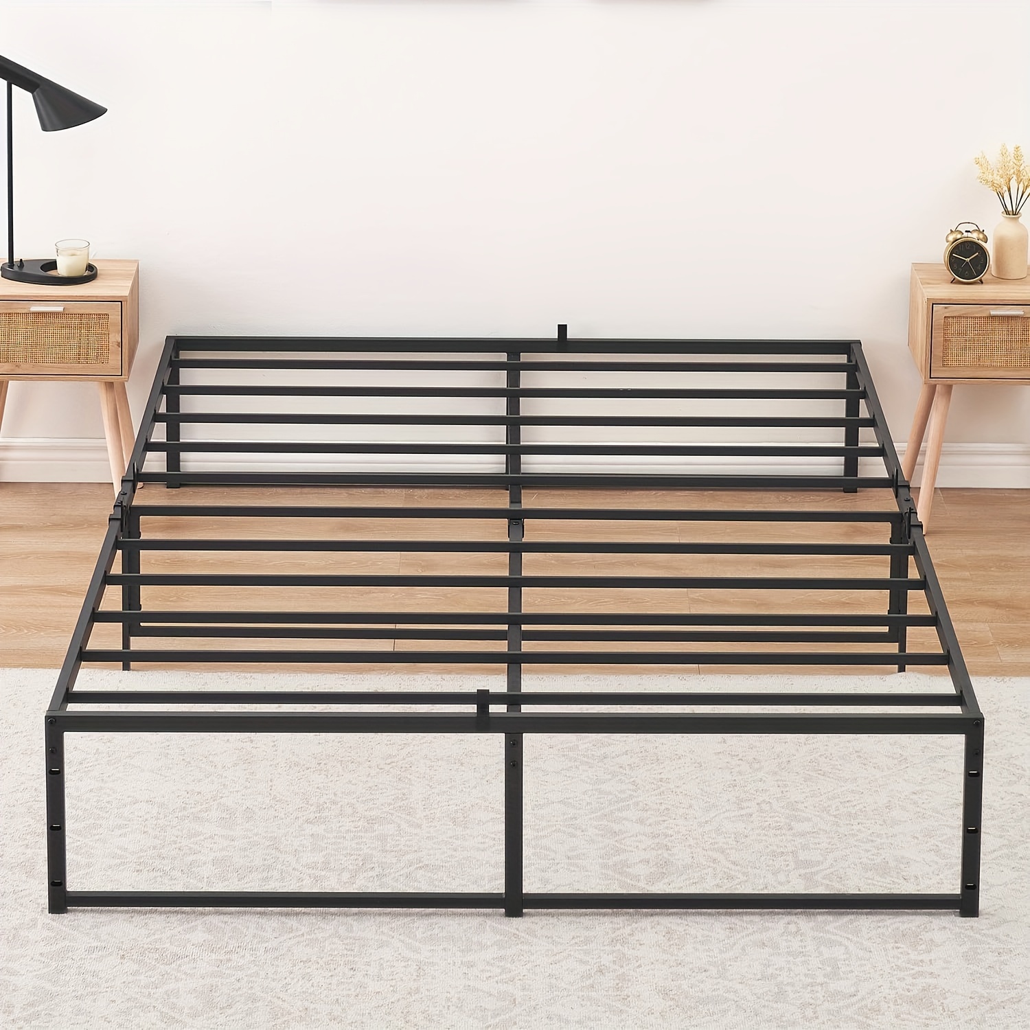 

1pc Metal Bed Frame, Platform Bed Frame 13 Inch With 3 In 1 Steel Support, Heavy Duty Metal Platform Bed Frame, No Box Spring Needed, Easy To Assemble, Black