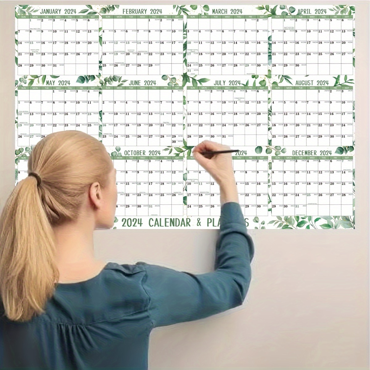 2024 Reversible Erasable Wall Calendar Large Wet Erase Dry - Temu