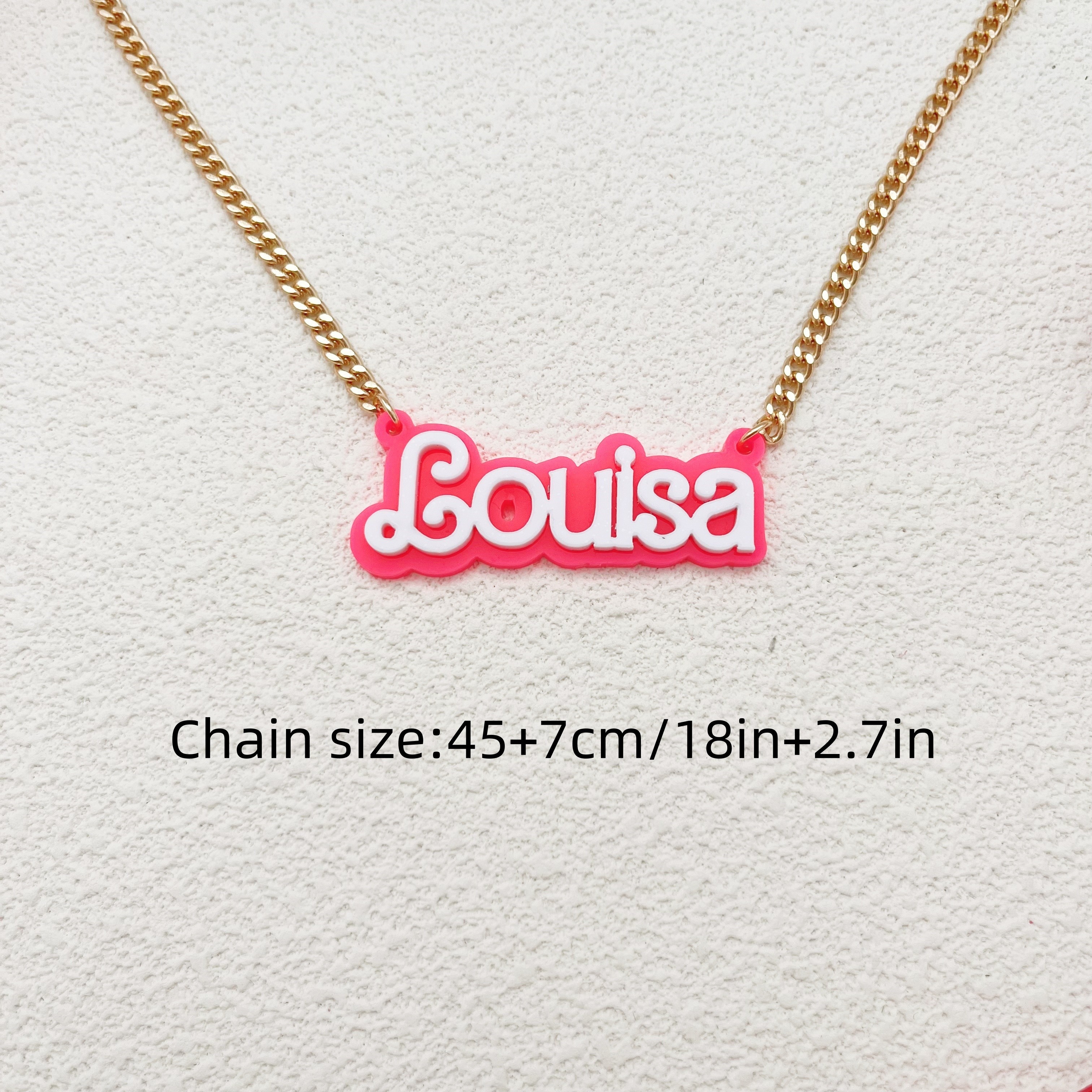 Custom Hot Pink Acrylic Golden Name Tag Necklace For Women, Necklace