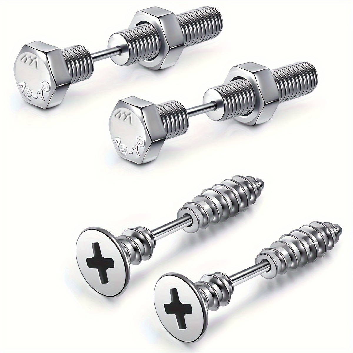 TEMU 4pcs Stainless Earrings Screw On Earring Studs Backs Piercing Jewelry For Men Women