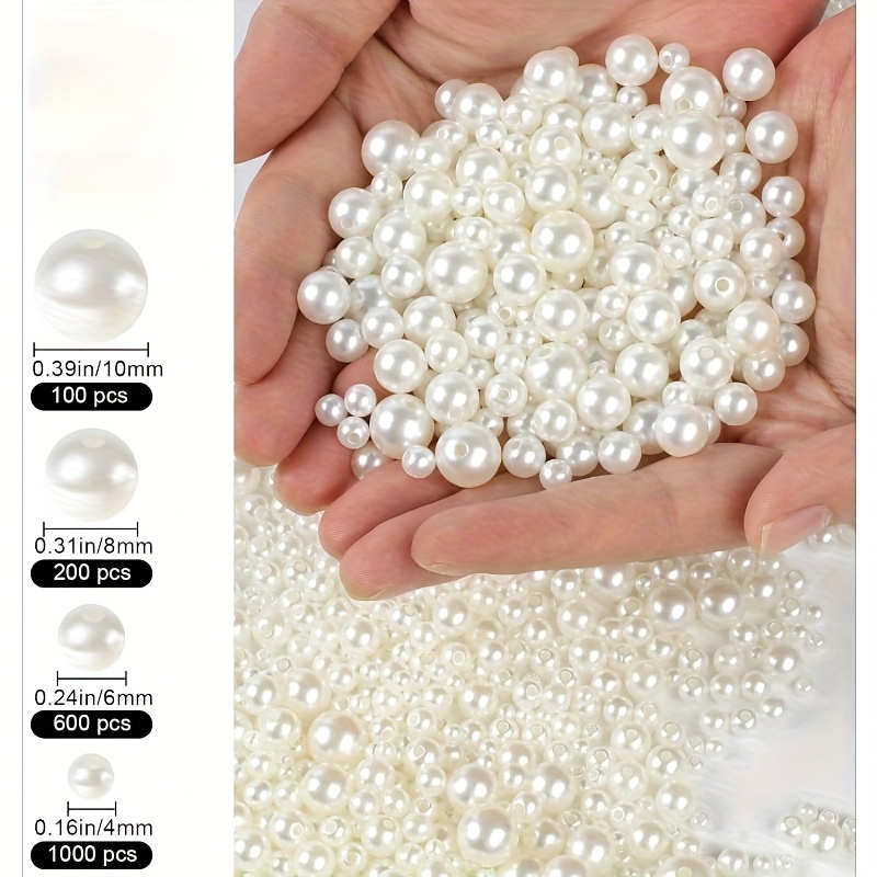 Image of 1900pcs 4/ 6/ 8/ 10mm 4 Size Mixed Acrylic Pearl Polished Loose Beads Set Elegant For Jewelry Decors Handmade Craft Jewelry Making Supplies