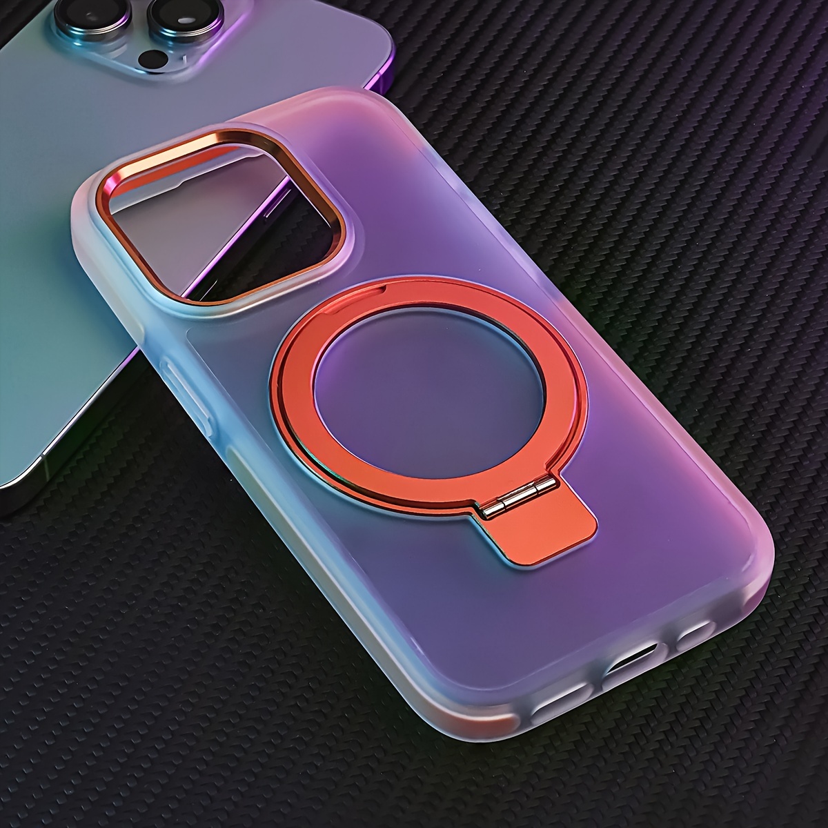 Magnetic shockproof case with ring stand for iPhone, matte back protective cover_voghion.com