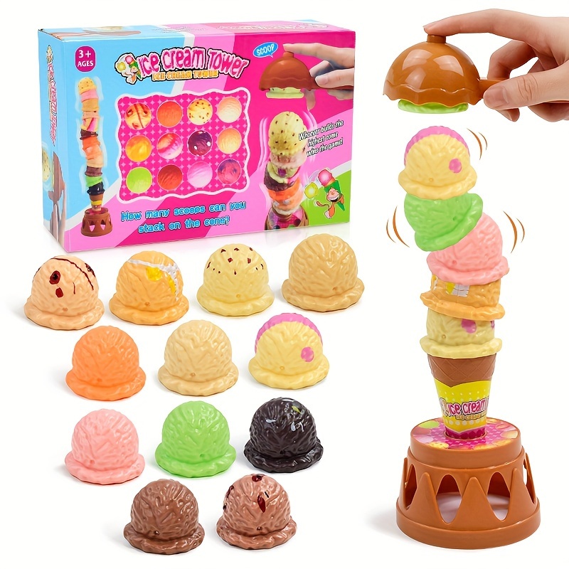 

Plastic Ice Cream Tower Stacking Game For Kids, Toy Set With Cone Stand And Colorful Scoops, Hand-eye Coordination Development, Parent-child Interactive Play, Educational Puzzle For Ages 3-6