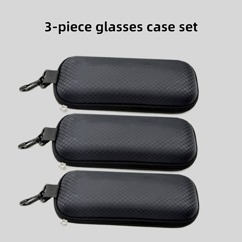TEMU Lot de 3 étuis à lunettes portables en EVA avec mousqueton et fermeture éclair à motif, adaptés aux lunettes à grande monture, pour le rangement