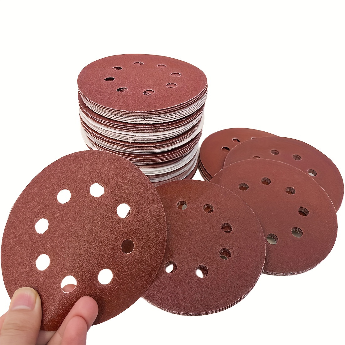 

Value Pack 110pcs 5in/125mm 8-hole Sanding Discs Set With Hook And Loop Backing, Assorted Grits (40/60/80/100/120/150/180/240/320/400/600), Aluminum Oxide Round Sandpaper For Polishing And Finishing