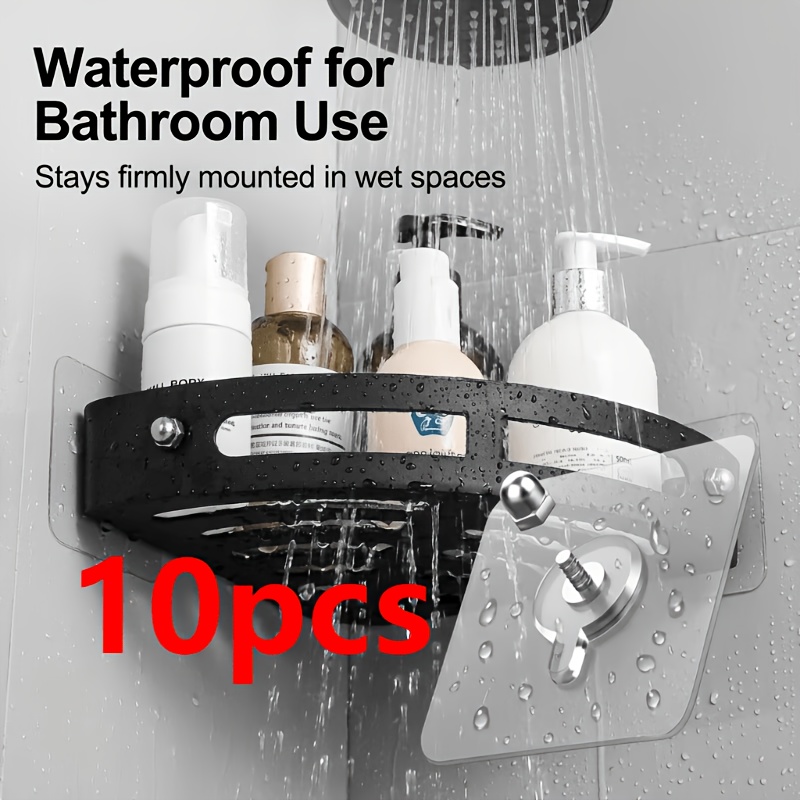 TEMU 10pcs Multifunctional Wall-mounted Shower Caddy Set, With Strong Hooks And Strong Adhesive Fixing Devices, Suitable For Shower Baskets, Shelves,