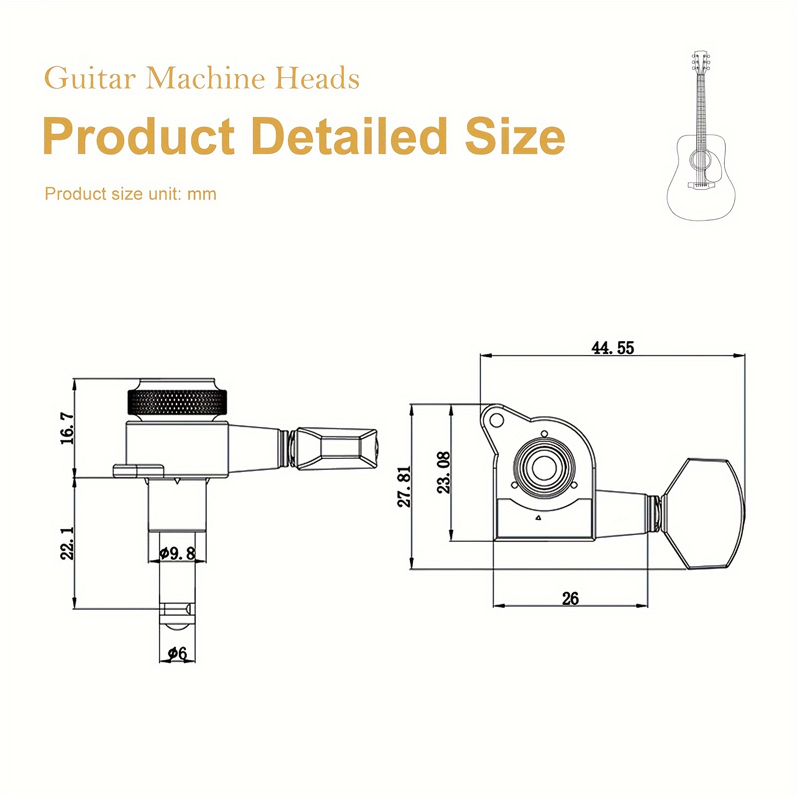 [SAPHUE Guitar Locking Tuners] SAPHUE 6pcs Guitar Locking Tuners | 1:18 Lock String Tuning Key Pegs Machine Head with Hexagonal Handle Replacement for Electric Folk or Acoustic Guitars - Black/Golden/Chrome