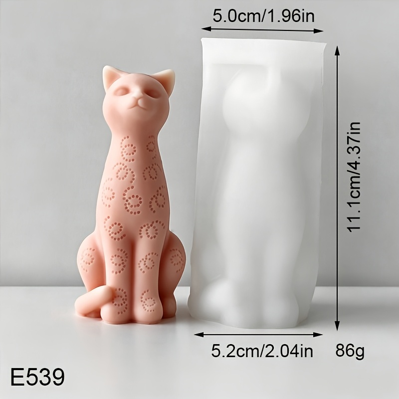 TEMU Patterned Squatting Cat Candle Silicone Mold, Three-dimensional Cute Kitten Scented Candle Diy Handmade Plaster Soap Mold, 1pc