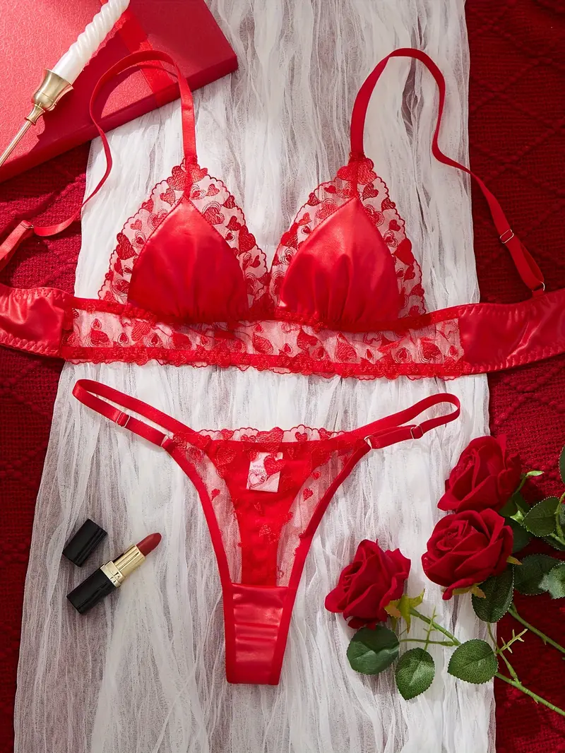 valentines day romantic red lingerie set heart embroidery - Temu valentines day romantic red lingerie set heart embroidery - Temu