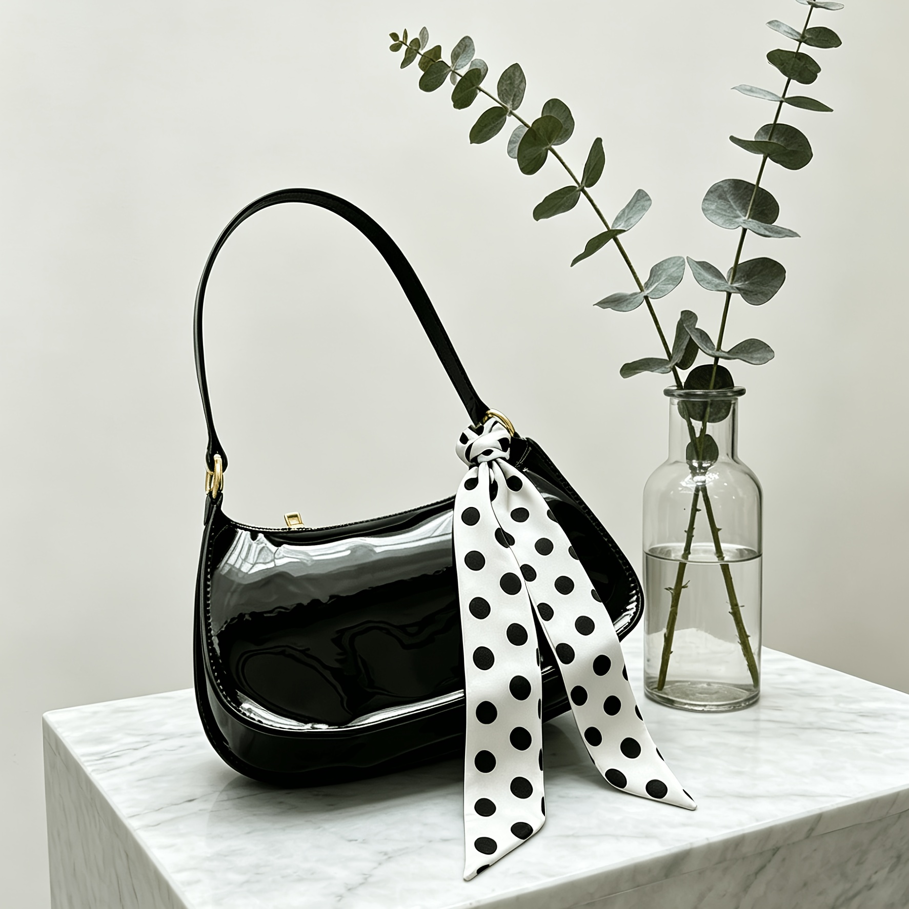 TEMU Women's 2pcs Shoulder Bag Set - French And White Polka Dot Zipper Handbags, Easy Handbags Suitable For Office, Travel, , Work, Dates, Daily Use
