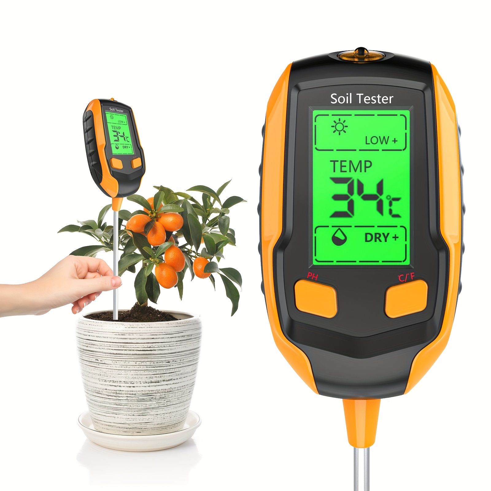 

4-in-1 Soil Moisture Meter Digital Ph Meter/soil Moisture/plant Temperature/sunlight Intensity, Backlight Lcd Display, Soil Test Meter For Garden, Lawn, Plant Care, Farm And Indoor Outdoor Plants