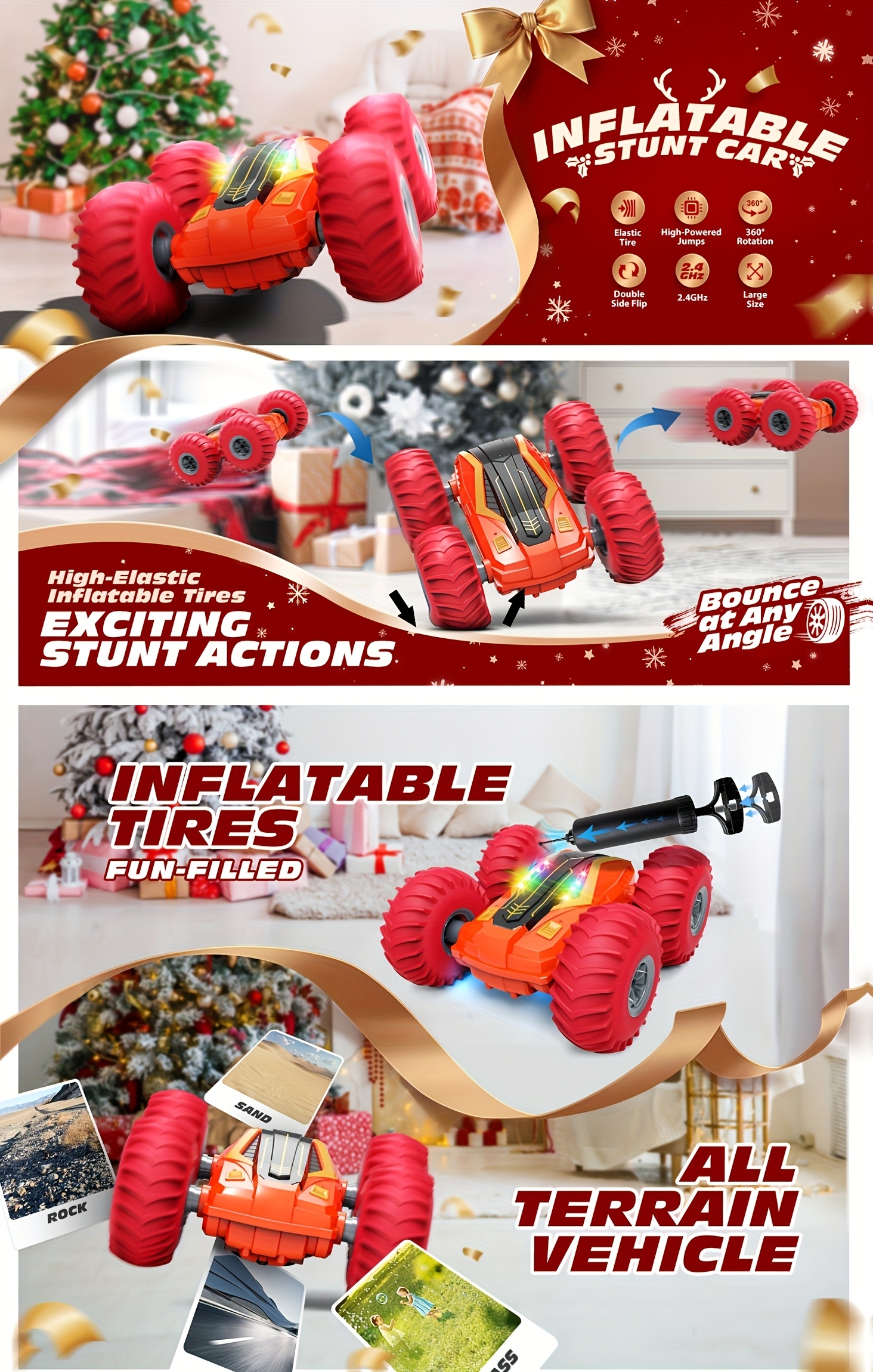 1:14 Bigger Size Remote Control Car With Inflatable Tires, All-terrain Off-road Vehicle RC Car, 2.4GHz Double Sided Flips 360° Rotates RC Stunt Cars For Children And Adults, 40+ Mins Playtime