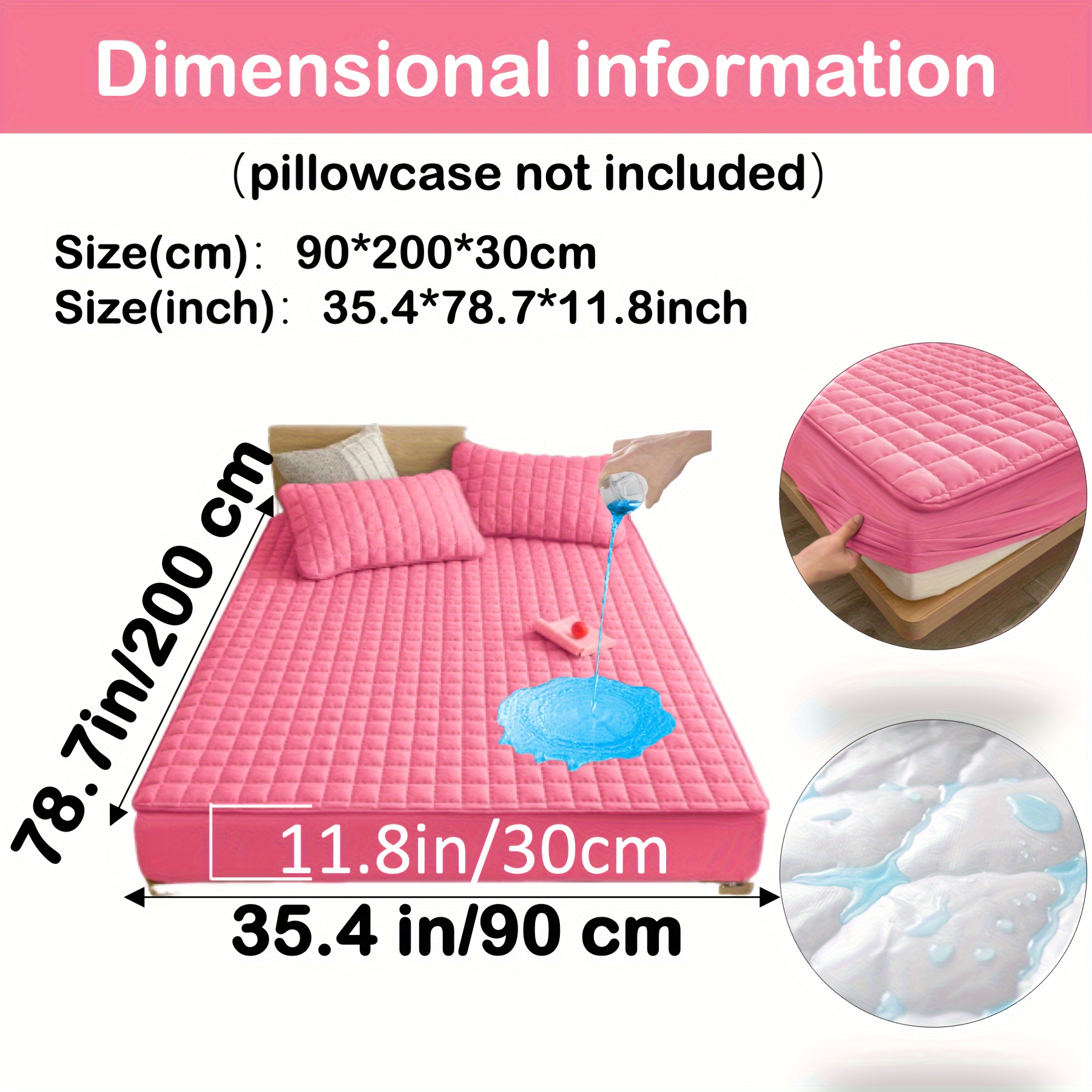 TEMU 1pc Quilted Waterproof Fitted Sheet, Solid Color Waterproof Fitted Sheet/waterproof Mattress Cover, Suitable For Your Bedroom, Fitted Sheet