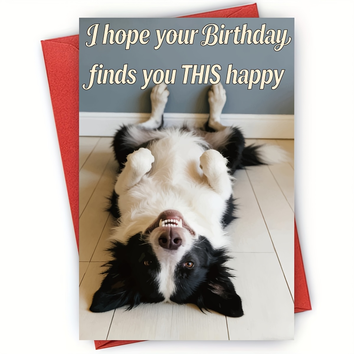 TEMU 1pc Smart Border Collie Happy Birthday Card - Gift & Decor - Friend, Family - "i Your Birthday Finds You This Happy" Greeting Card
