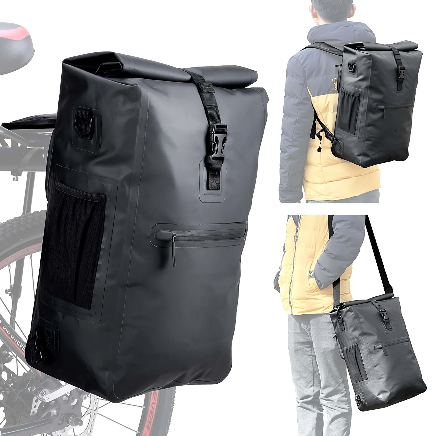 

Longhiker 25l Waterproof Bike Pannier Bag, 3 In 1 Adjustable Strap Rear Rack Cycling Bag, Professional Bicycle Seat Trunk Pack With Easy-clean Pvc Fabric For Songkran Festival
