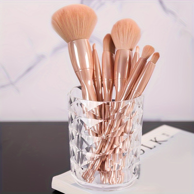 

1pc Transparent Acrylic Makeup Brush Holder, Creative Makeup Brush Storage Bucket, Cosmetics Storage Box For Lipsticks, Eyebrow Pencils, Brushes, Stationery, Desktop Decor, Makeup Organizer