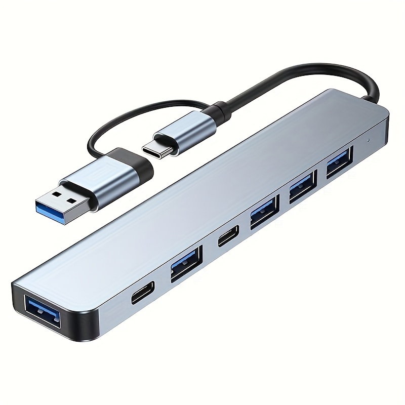 TEMU Usb C Adapter Usb Adapter 3.0, Aluminum 7-in-1 Usb Extender, Usb Splitter With 1 Usb 3.0, 4 Usb 2.0 And 2 Usb C Ports, For Electronics/computers