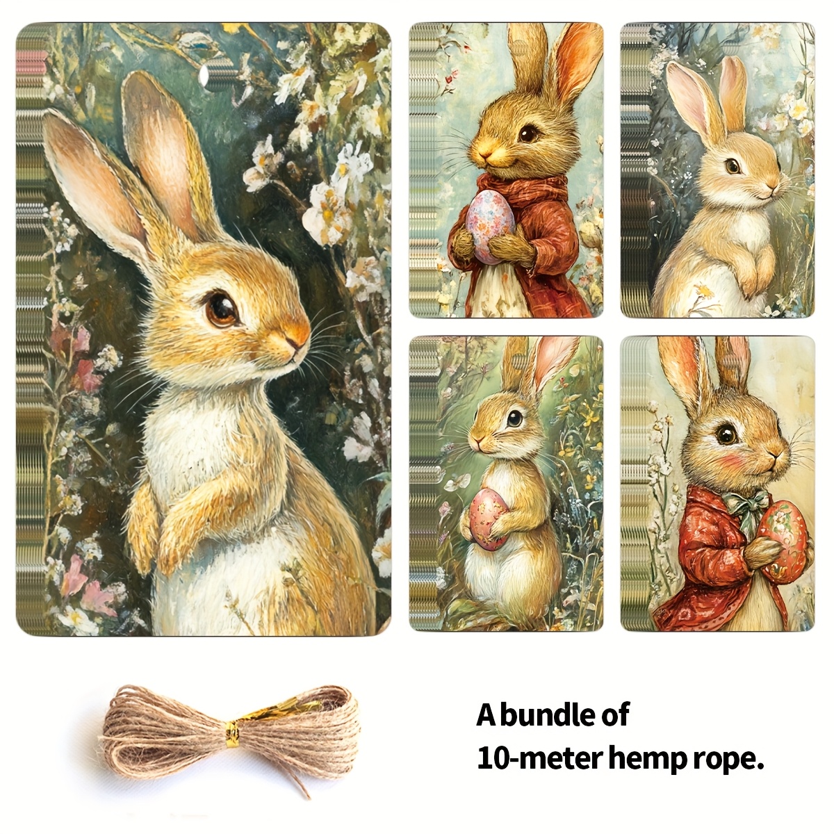 Image of 50 Animal-themed Rabbit Tags - Craft Cards Featuring Rabbits And Designs, Suitable For Scrapbooking, Gift Wrapping, And Party Decorations, Including 393.7 Inches Of Gift Tags
