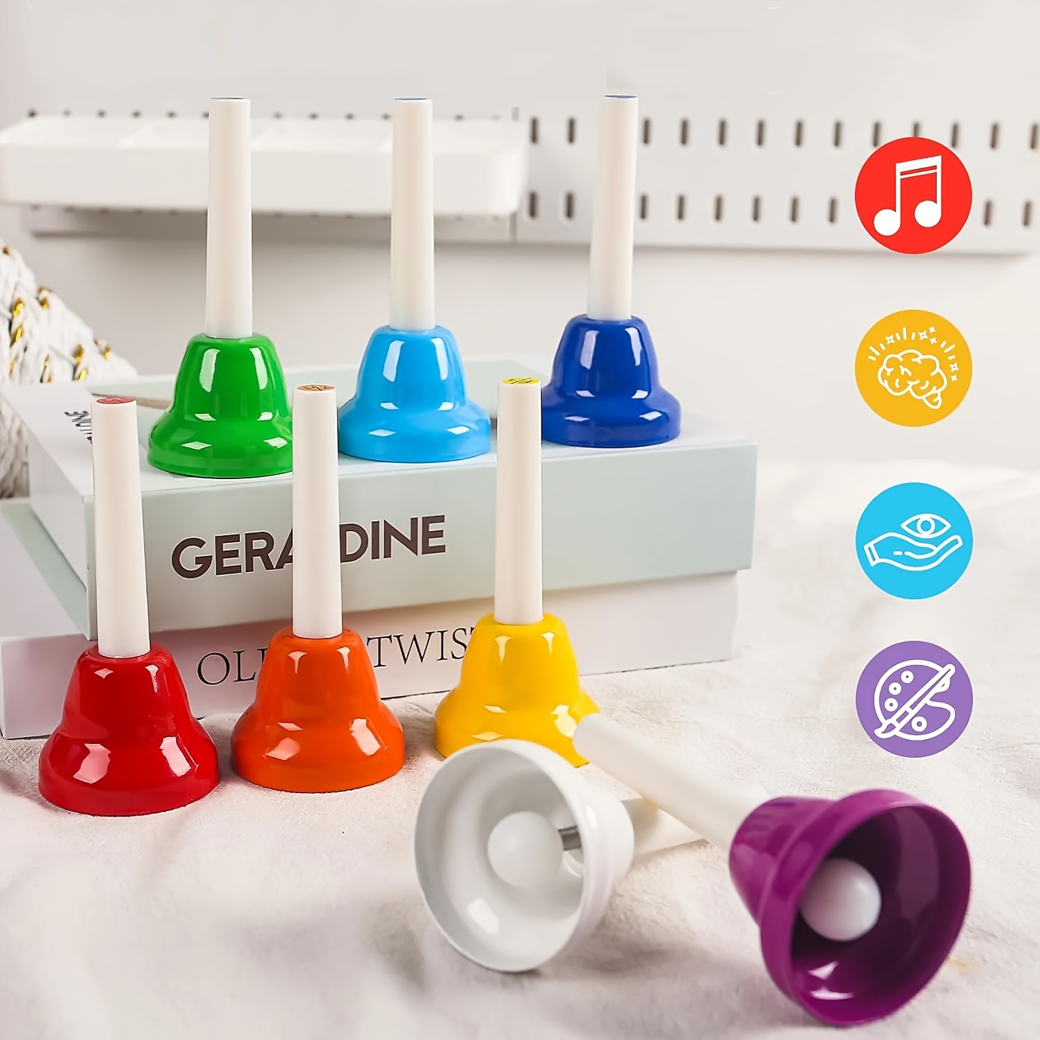 

Colorful Hand Bells: 8-note Set For Adults - Metallic, Clear Sound, Portable Musical Instrument With Handles - Perfect For Festive Celebrations