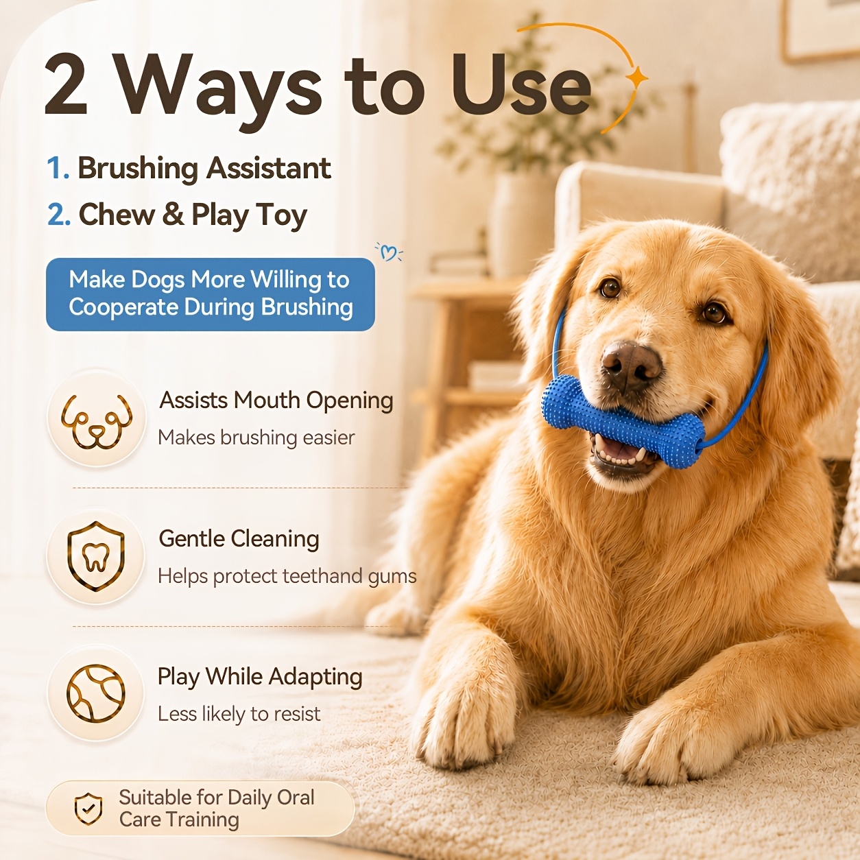 a new durable dog chew toy with an adjustable hanging rope and interactive pulling       versatile and   used for cleaning teeth in     used   at home and outdoors Product details 6