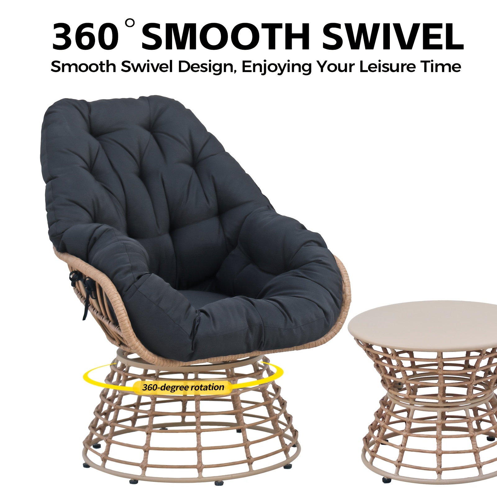 3pcs Outdoor Patio Furniture Set with 360° Swivel Chairs & Coffee Table - Wicker Conversation Set Suitable for Porch, Backyard,, Deck - Cushioned Seating, Wicker Chairs and Table for Poolside, Balcony, or Terrace