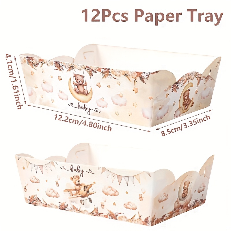 Image of 12pcs Brown Bear Paper Trays - Adorable Party Tableware, Decorative Trays, Perfect For Birthday Celebrations, Design, Safe For