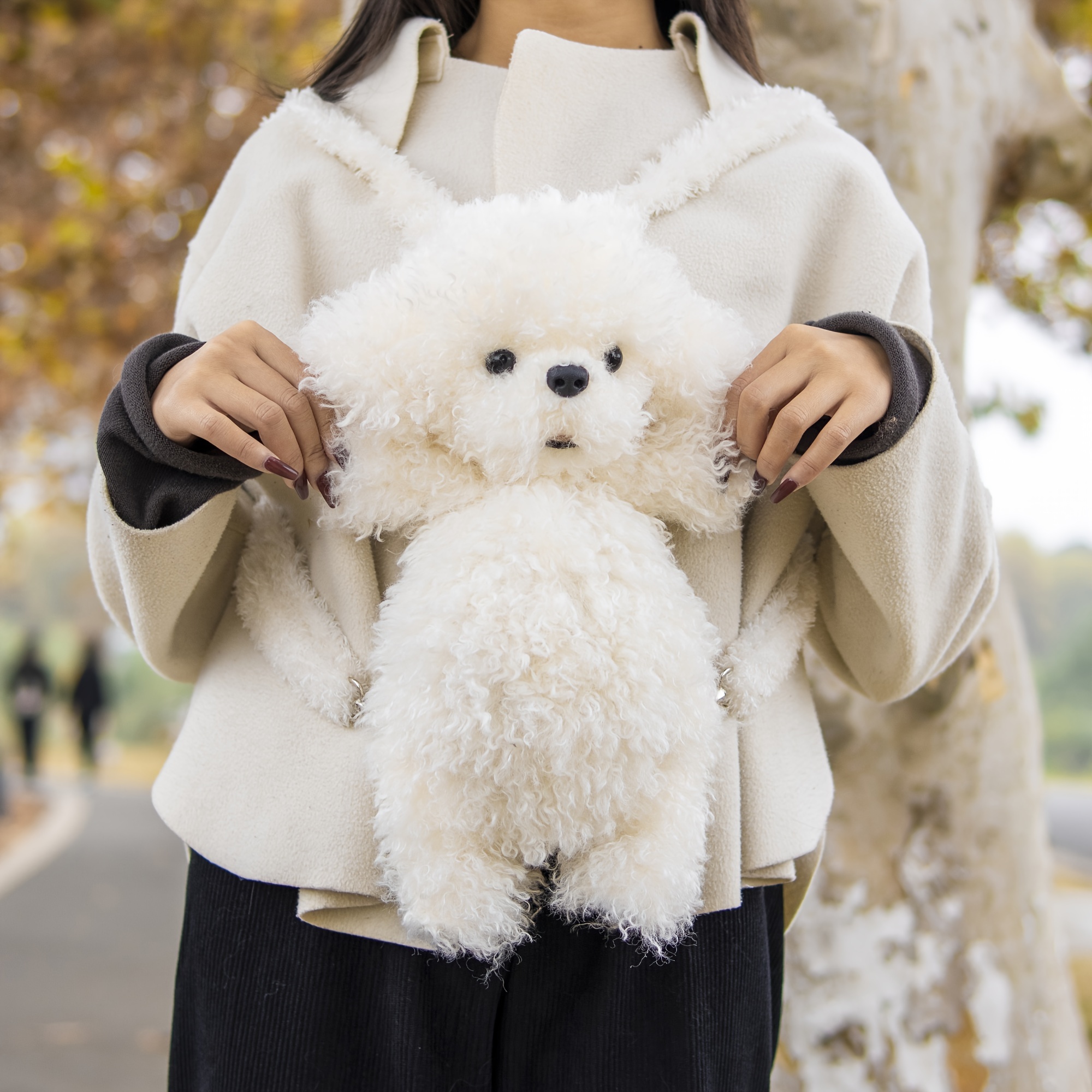 women backpack white poodle design handmade plush - Temu