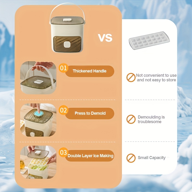 48-Cube Ice Tray with Easy Connectors - Large Capacity, No Electricity Required, Double Layer Design, Food-Grade Plastic Storage Tray, Suitable for Home, Office, Parties, Camping, and Gatherings, Essential Kitchen Gadget