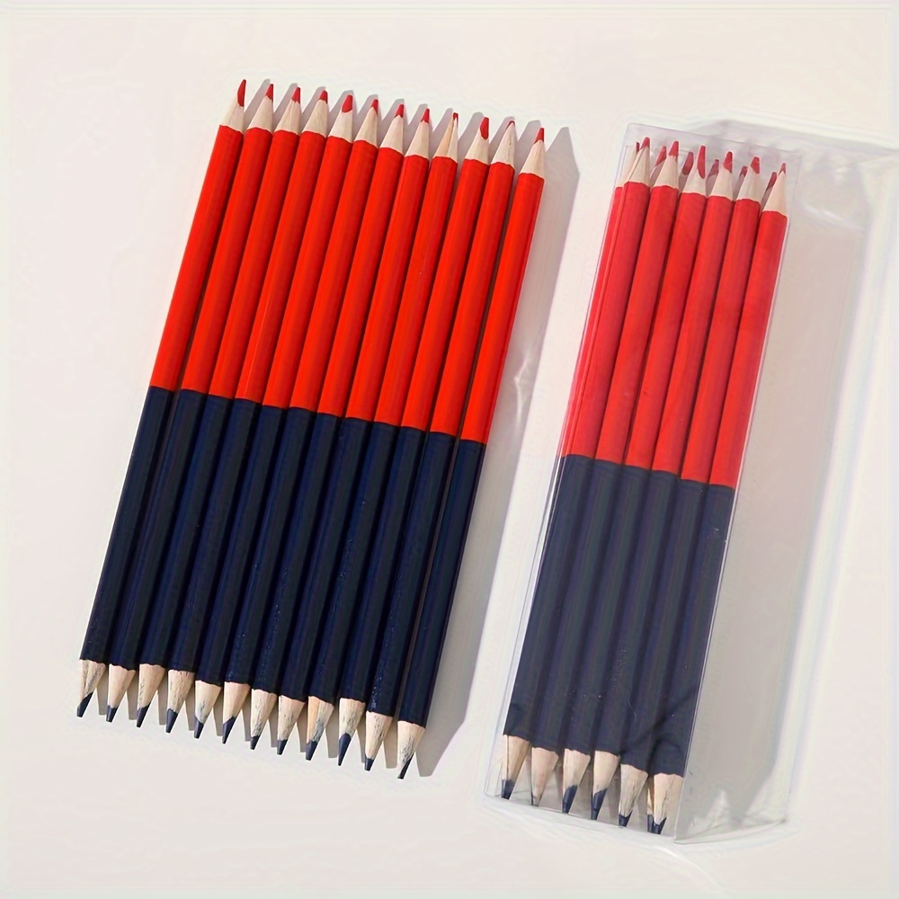 

12pcs Red And Blue Pencils Woodworking Pencil Line Marker Pen Round Two-color Lead Red And Blue Pen