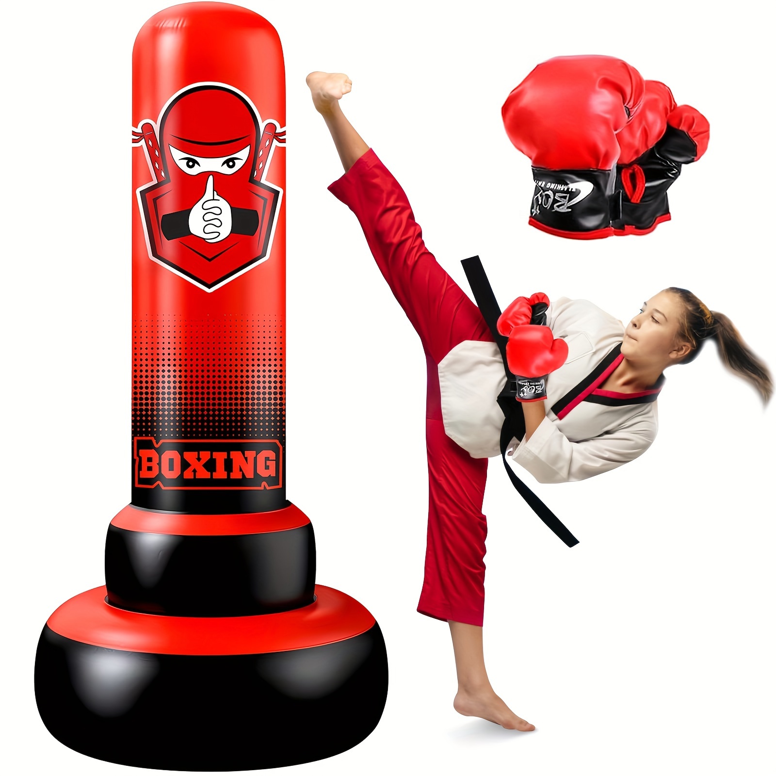 TEMU 66'' Inflatables Kids Punching Bag, Freestanding Boxing Bag With Boxing Gloves, Toddler Punching Dummy Toys, Stand Kids Punching Bag Toy For Boys Girls Practicing Karate Mma