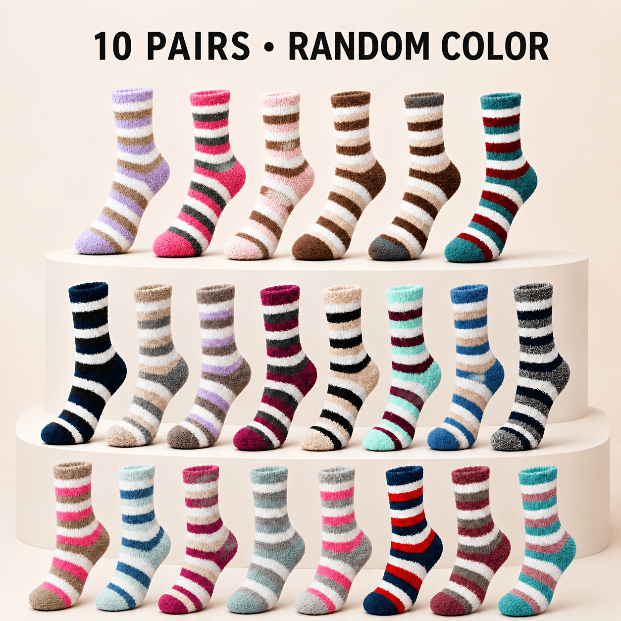 TEMU 10 Pairs Fuzzy Socks Women Winter, Soft Fluffy Floor Socks, Cozy Warm Sleep Socks, Thick Plush Crew Socks For , Random Color