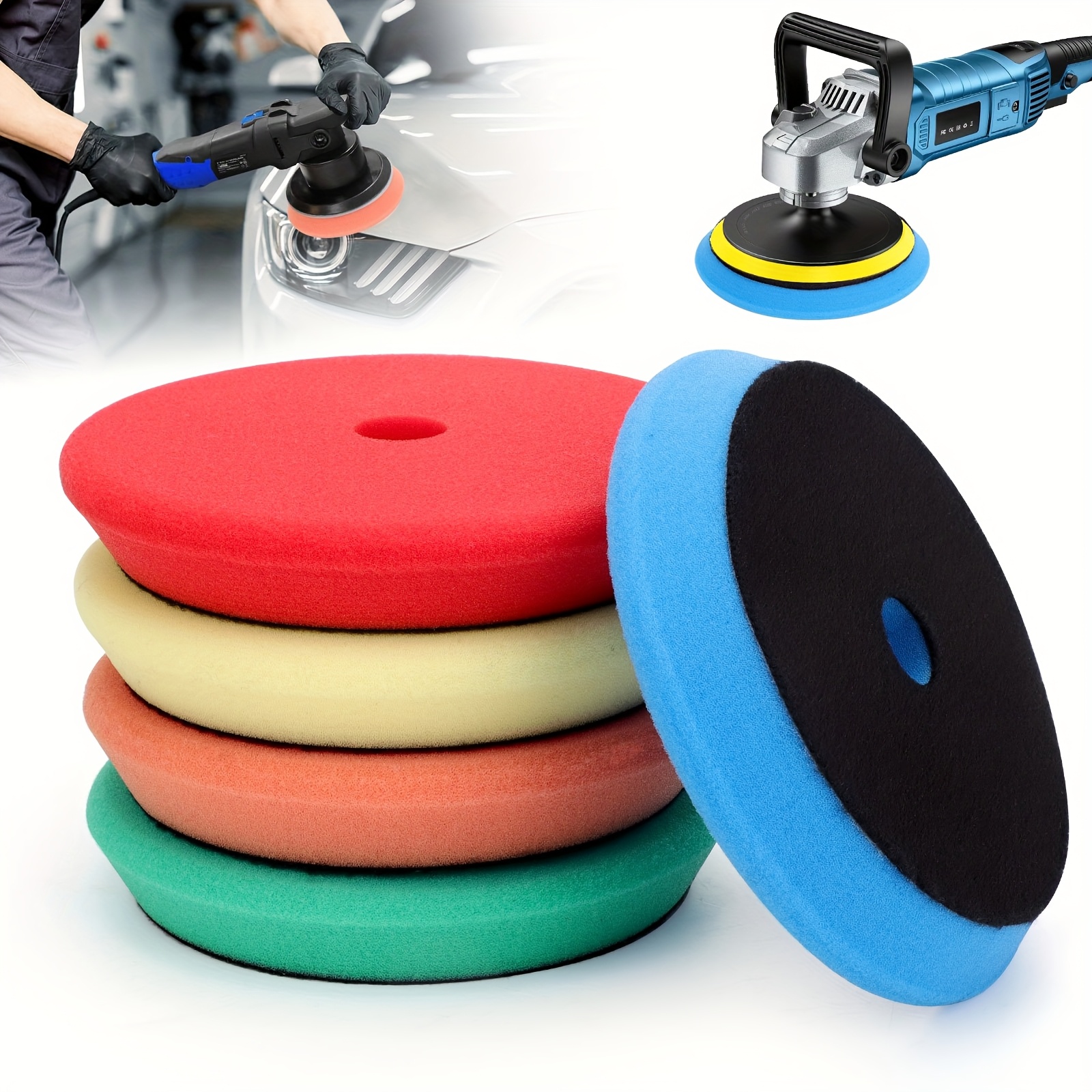 TEMU 5pcs Sponge Rubber Polishing Disc Set, 6-inch Buffing Pads For , Fine Grit Wheel Tools For Enhancement And Sanding