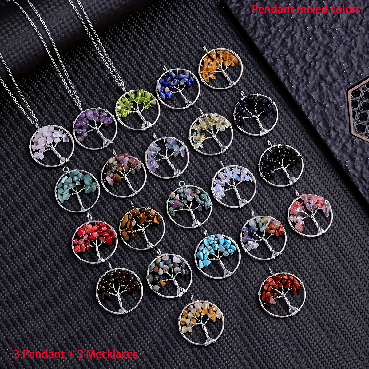 Image of A Total Of 6pcs Of Of Life Pendant Jewelry, Gemstone Chakra Crystal Quartz Pendant With Adjustable Necklace Chain, Suitable For Necklaces, Earrings, Bracelets Jewelry Making, Elegant Jewelry Crafts