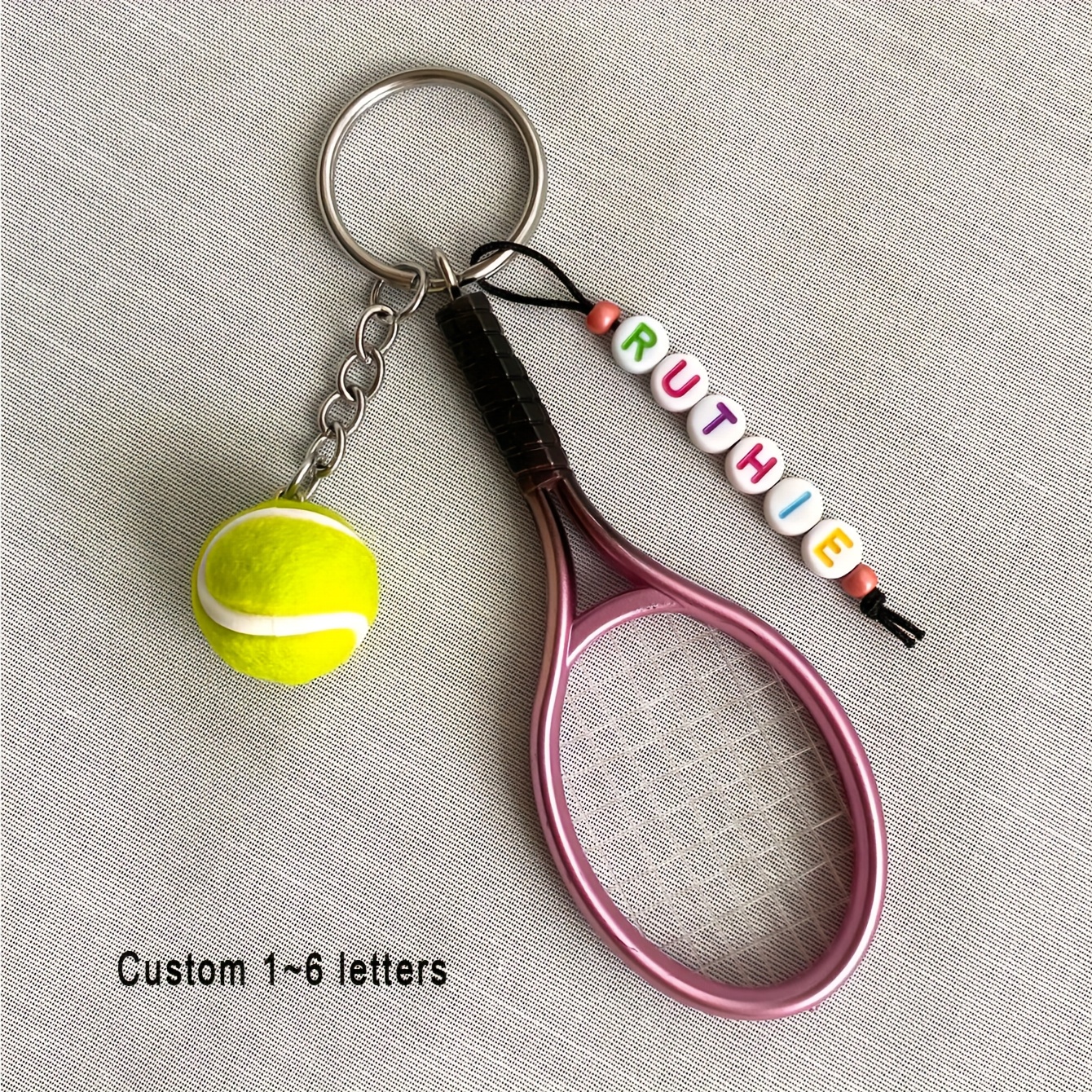 TEMU 2d Flat, [custom]1pcs Personalized Tennis Keychain, Miniature Realistic Tennis Ball/racket Pendant Keyring/bag Charm, Custom Name Tennis Lover