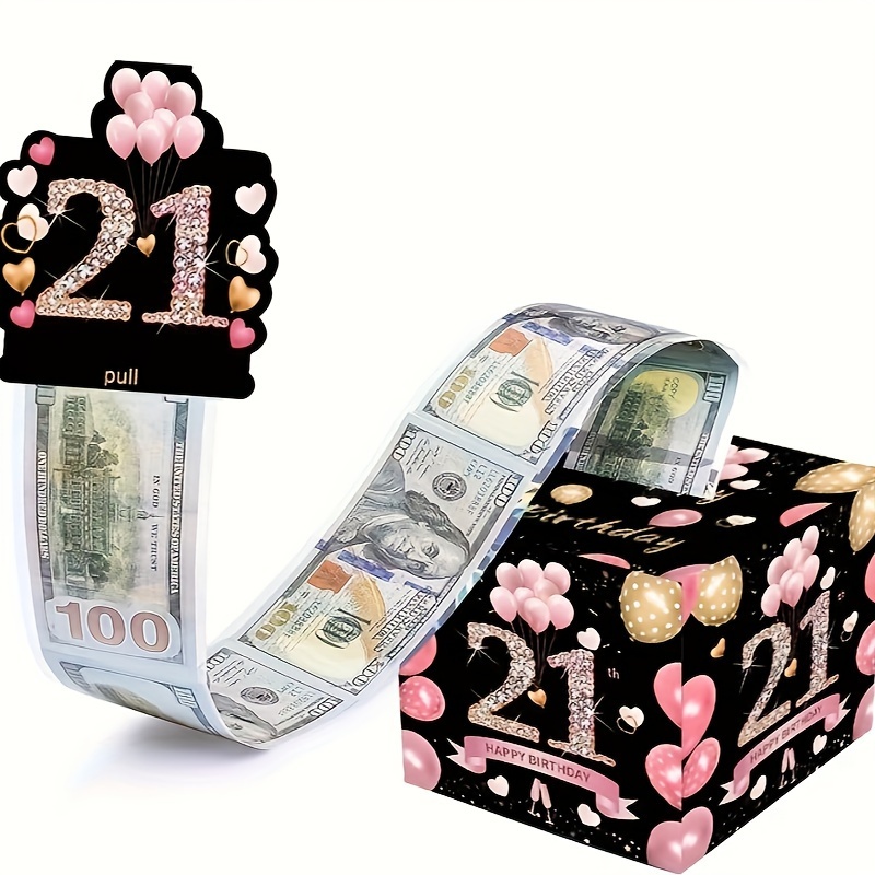 

21st Birthday Surprise Cash Gift Box - Black & Pink With Pull-out Card Diy Kit, Perfect Fun Money Holder For Daughter Or Family, Ideal For Anniversaries, Graduations & More