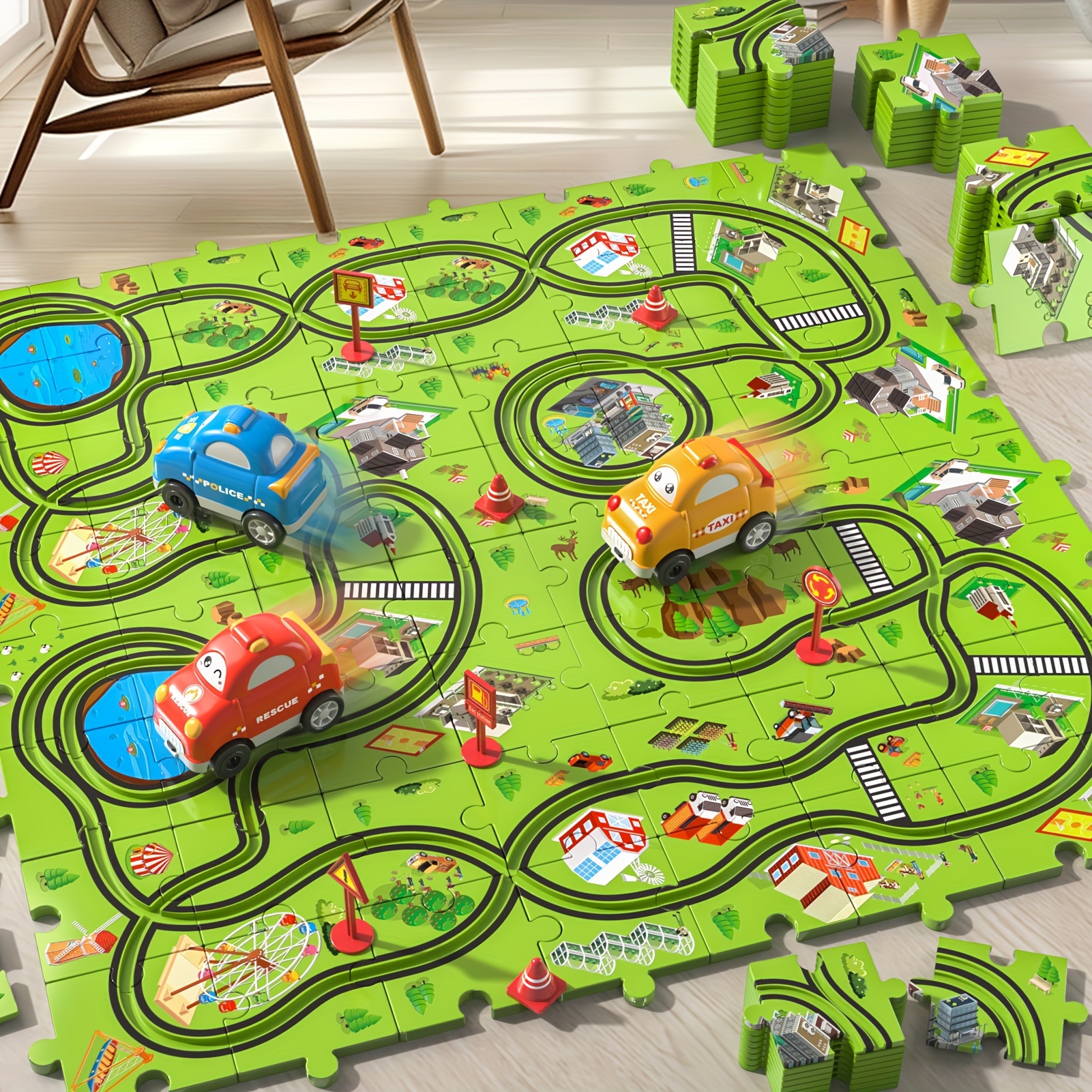 

73 Pcs Race Track Car Set Toys For Kids Boys, Puzzle Tracks Car Toys Gifts For Boys Kids