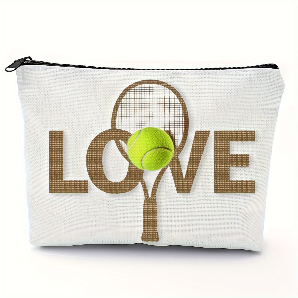 

1pc Polyester Tennis Theme Cosmetic Pouch With Zipper Closure, Casual Style Hand Washable Makeup Bag For Travel, Inspirational Gift, Design Toiletry Bag For Women