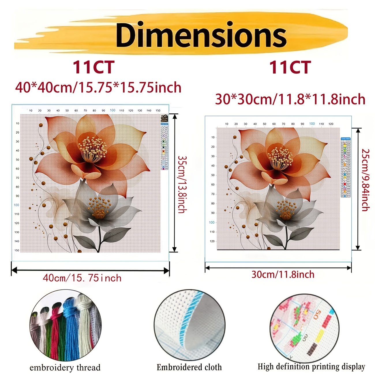 Cross-Stitch Printing Kit, Two Artistic Two-Color Flowers Pattern