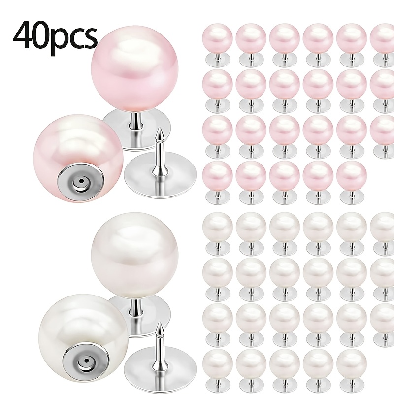 E-shop 40 Stück rosa und weiße Perlenknöpfe, designt für rosa Kleiderclips, kein Nähen erforderlich, stilvolle Verzierungen, für Hemden, Bastelarbeiten