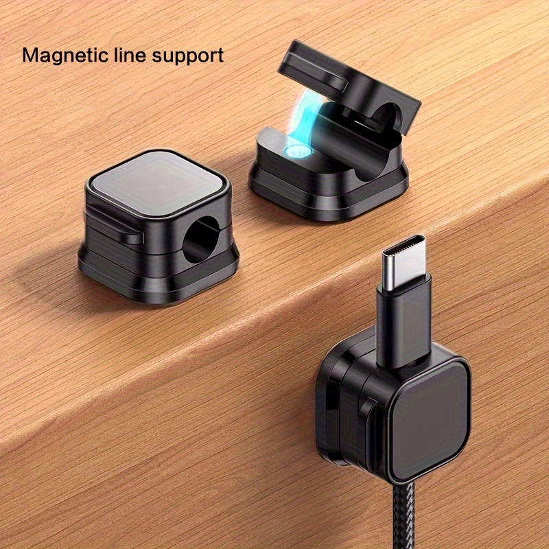 TEMU 10pcs Magnetic Cable Organizer Clips - No-drill Adhesive Cord For Desk & Car, Sleek Pp Material, 7mm Aperture, High-quality Cable Storage Solution