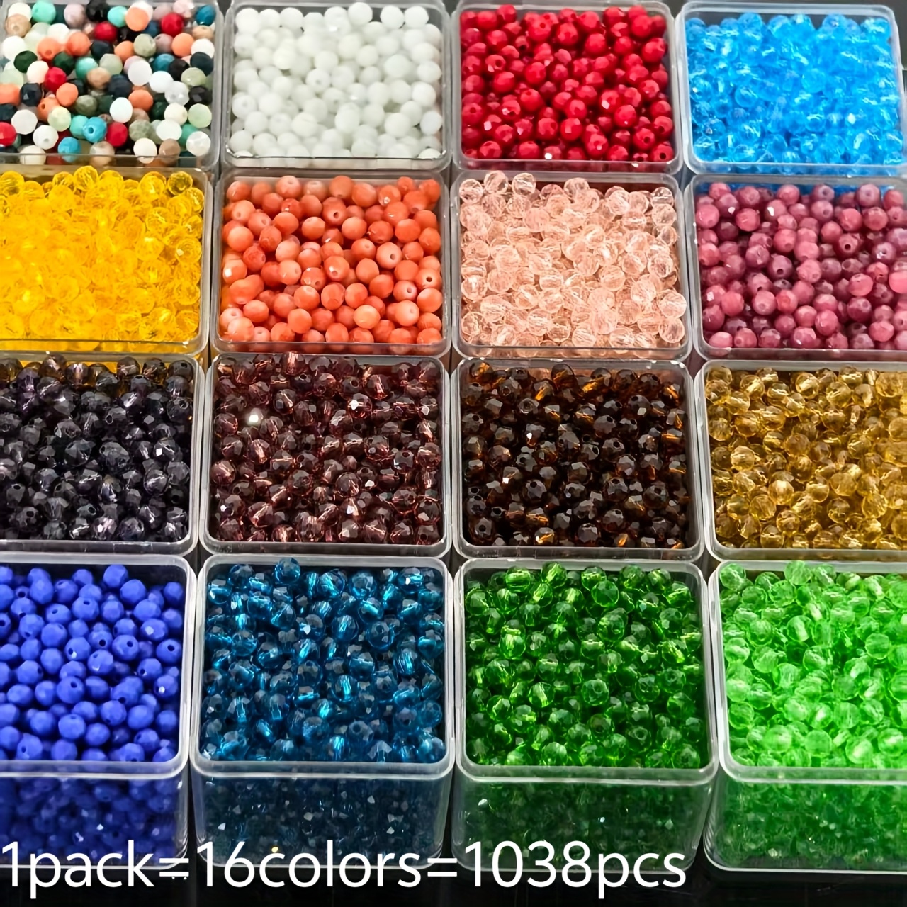 TEMU Set combinato da 1038 pezzi 4mm in 16 colori. Perline distanziali - Perline austriache in vetro sfaccettato per creazione di set di gioielli