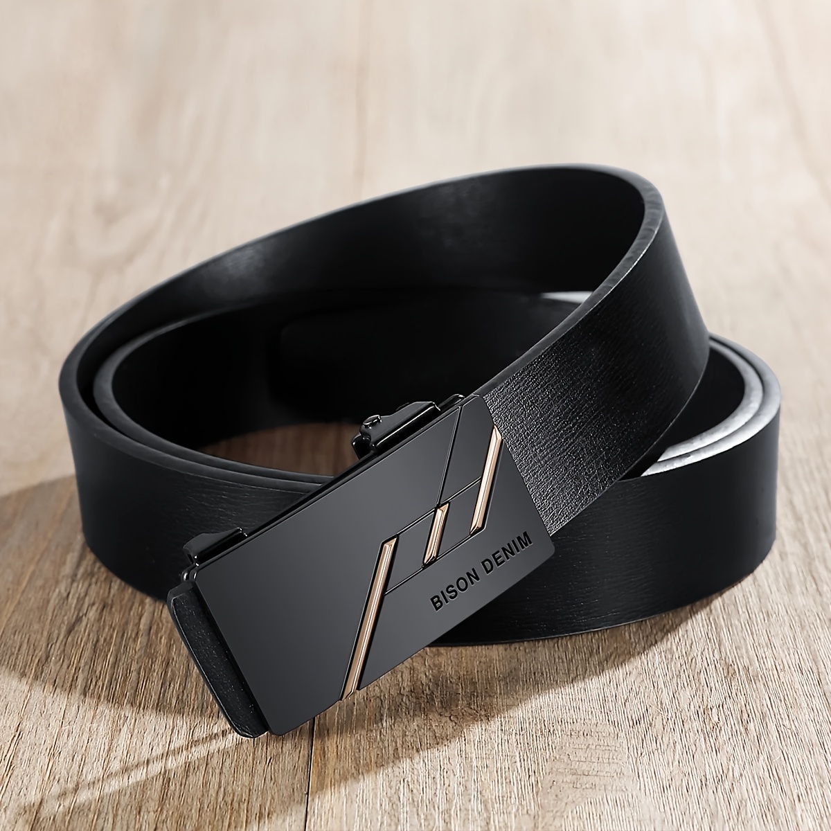 Denim Men's Split Leather Belt - Automatic Alloy , Black , Ideal For Valentine's Day & Father's Day, For Father's Day