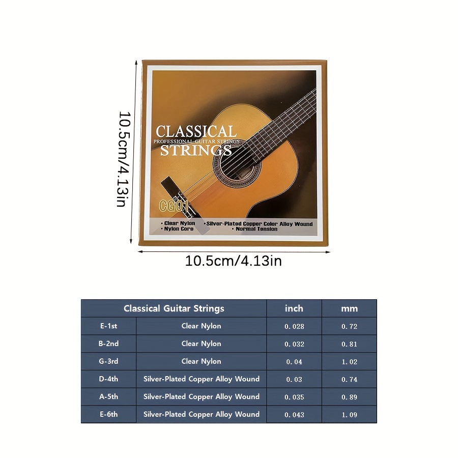 Guitar Strings For Classical Guitar - Brilliant Sound Quality Clear Nylon Strings Silvery-plated Copper Alloy Wound 6 String/ Set ( E-1st-0.07cm/ B-2nd-0.08cm/ G-3rd-0.1cm/ D-4th-0.08cm/ A-5th-0.09cm/ E-6th-0.11cm )