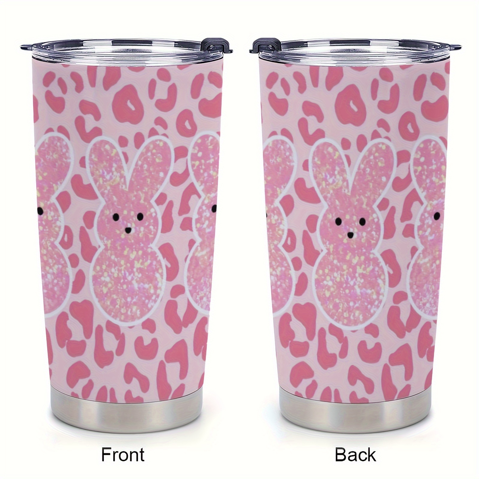 

1pc, 20oz Stainless Steel Car Cup, Bunny Leopard Print Design, Double-walled Vacuum Insulated Travel Coffee Cup With Lid, Gifts For Parents & Friends, Easter Basket Filler