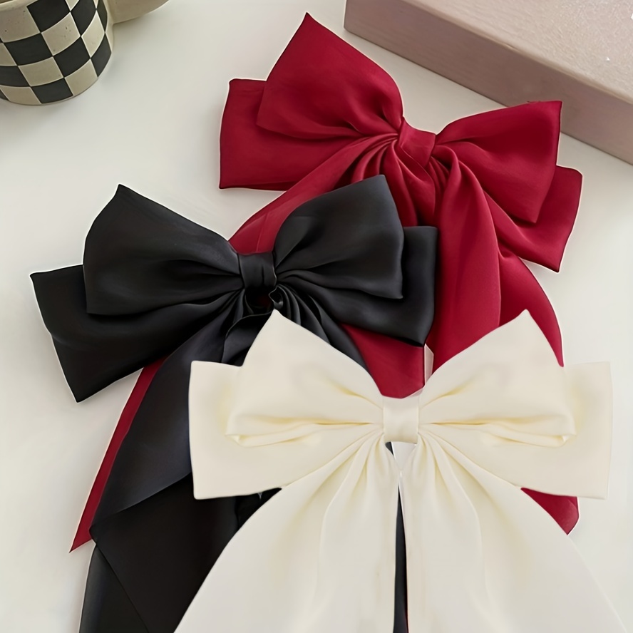 

Elegant Fabric Bow Tie Hair Clips Set Of 3 - Solid Color, Bowknot Design, Wedding-friendly, Fabric Bow Hair Accessories For Women